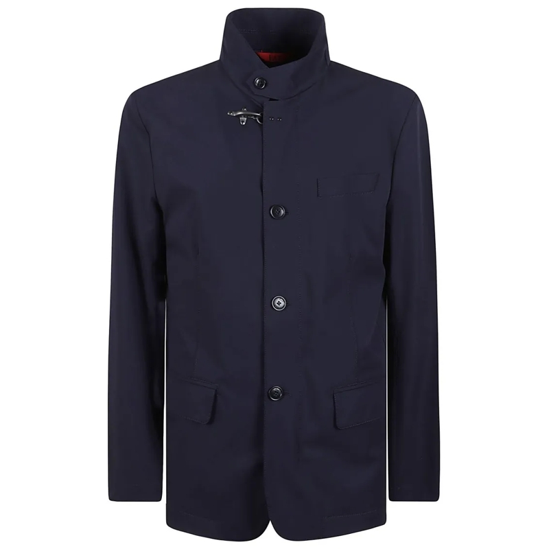 Fay  Contemporary Black Jacket With High Collar Blue