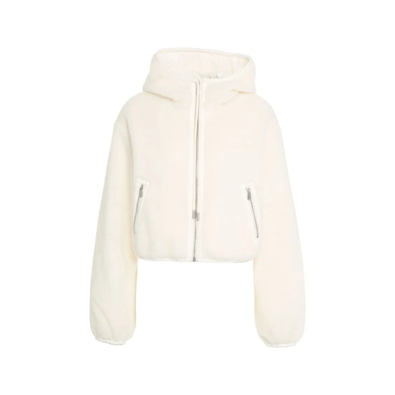 Pinko  Cropped Faux Fur Jacket With Hood And Zippered Poc Neutrals