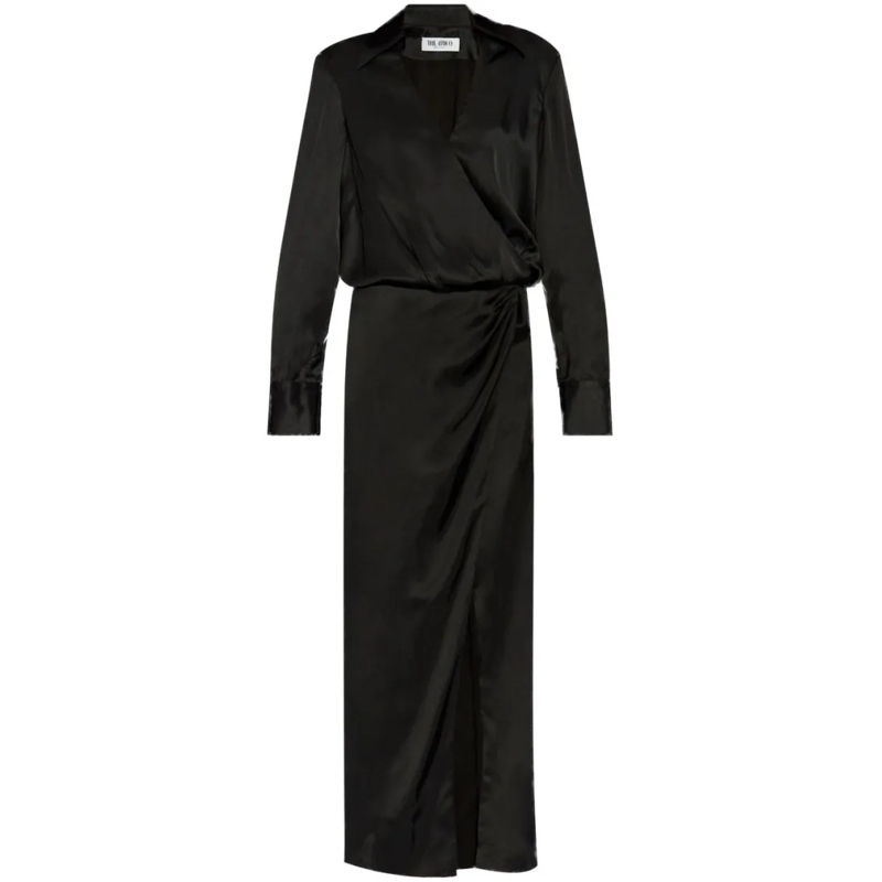 The Attico  Long Black Satin Shirt Dress Black