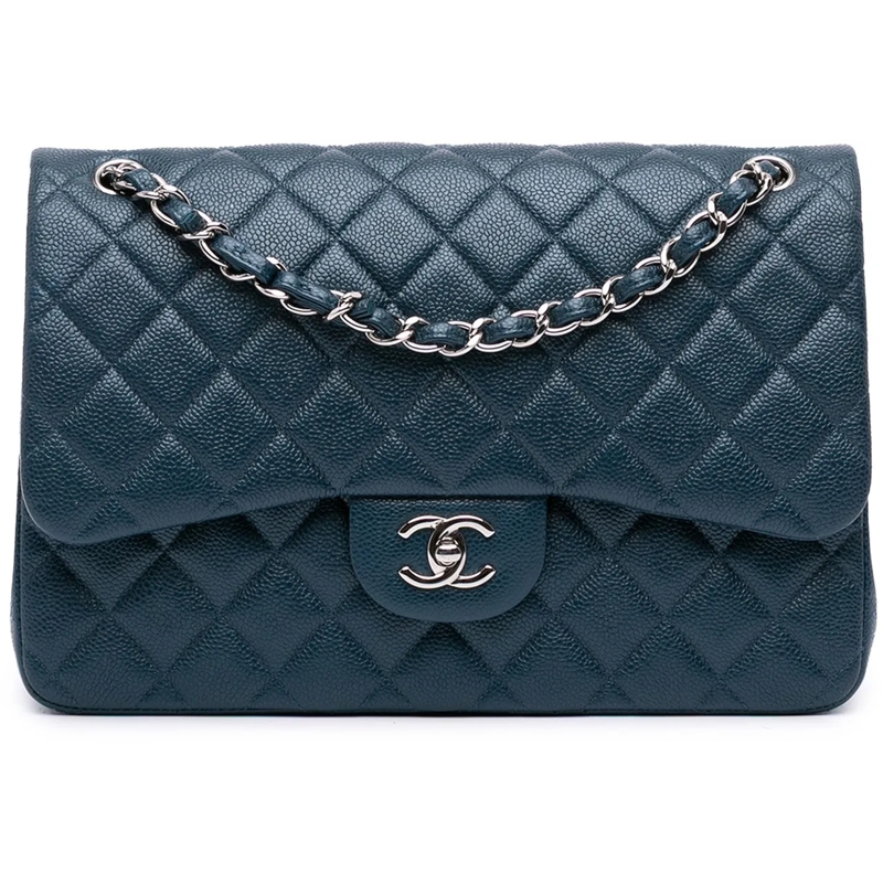 Chanel Sac à bandoulière Jumbo Classic Iridescent Caviar Double Flap blau