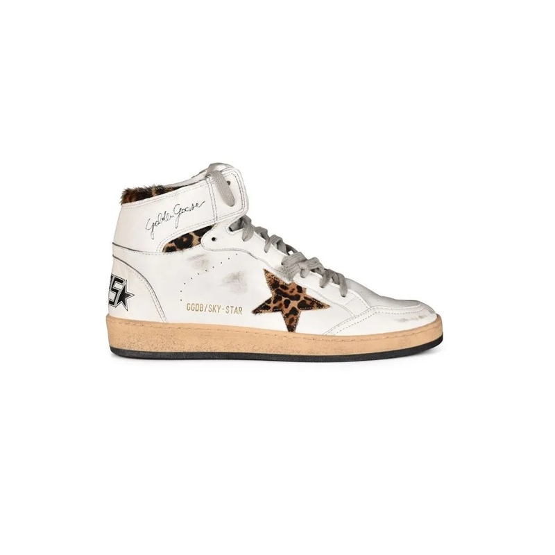 Golden Goose Lage-top sneaker White High-Top Sneakers With Leopard Print Accents White