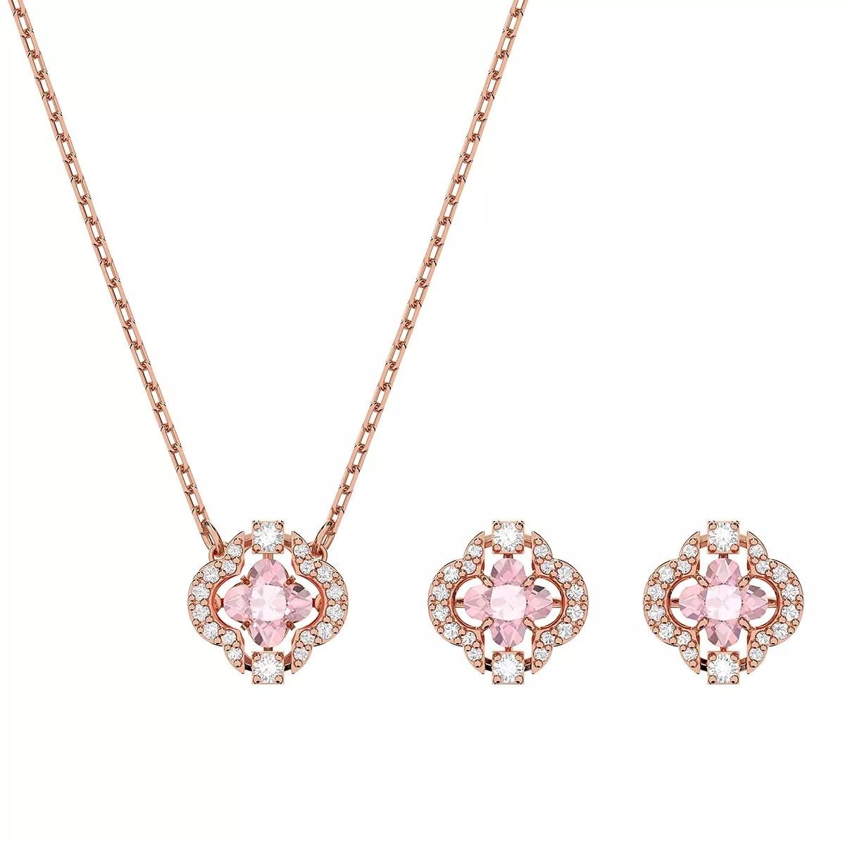 Swarovski Ohrringe - Sparkling Dance set Mixed cuts Clover gold-tone pl - Gr. unisize - in Rosa - für Damen