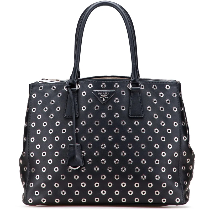Prada Schultertasche Large City Calf Grommet Galleria Double Zip Tote schwarz