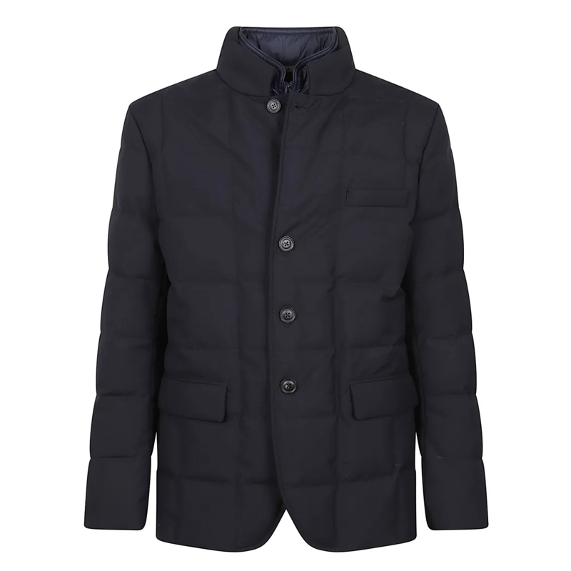 Fay Doudoune Navy Blue Down-Filled Quilted Jacket With Checked  Blue