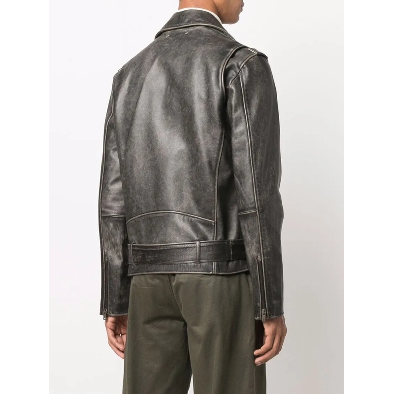 Golden Goose Lederjacke Golden Chiodo Distressed Bull Leather Jacket Grey(Image 2)