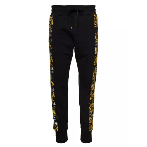 Versace Jeans Couture Black Baroque Logo Print Track Pants In Cotton Black Träningsbyxor