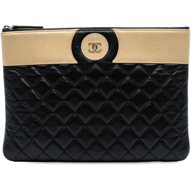 Chanel Pochette CC Bicolor Quilted Lambskin Clutch schwarz