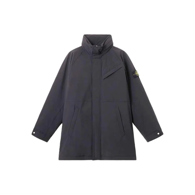 Stone Island Wintermantel High-Collar Black Long Coat Grey