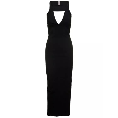 Rick Owens Maxi Black Dress With Cut-Out In Viscose Blend Black 