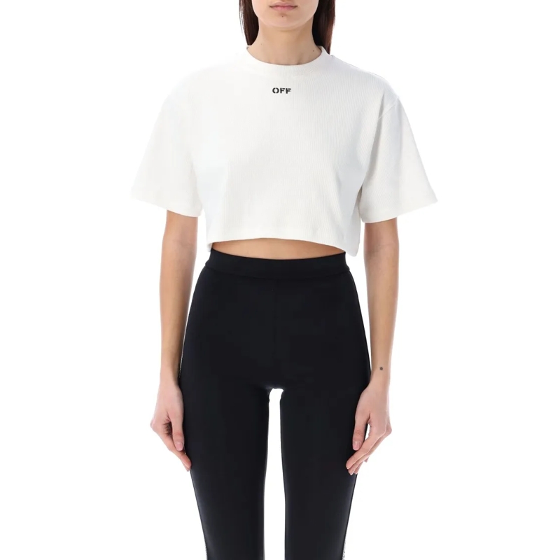 Off-White T-shirt Off Stamp Rib Cropped Tee Black