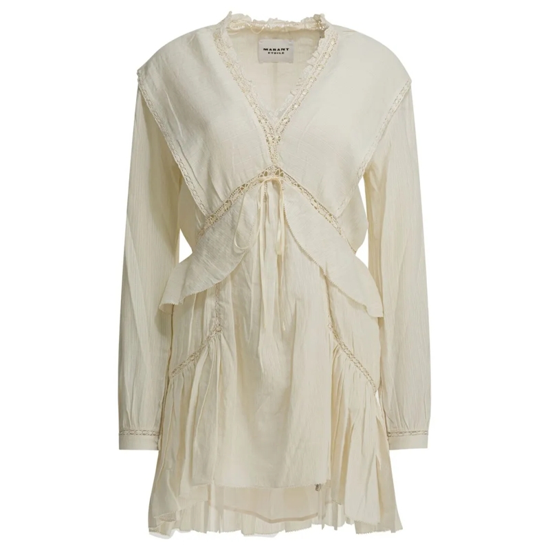 Etoile Isabel Marant Midi-jurk Romantic Light Fabric Dress With Lace Trim Neutrals