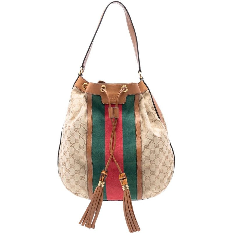 Gucci Schultertasche GG Canvas Web Rania Drawstring Hobo braun