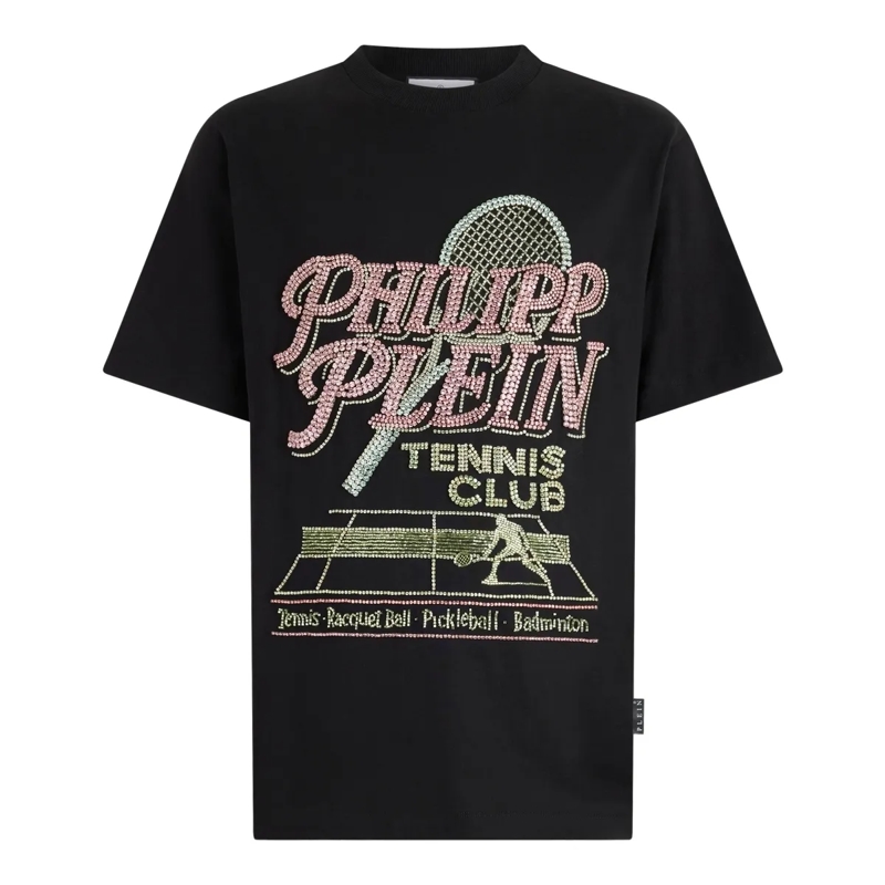 Philipp Plein T-Shirt Round Neck T-Shirt Tennis Club Strass schwarz