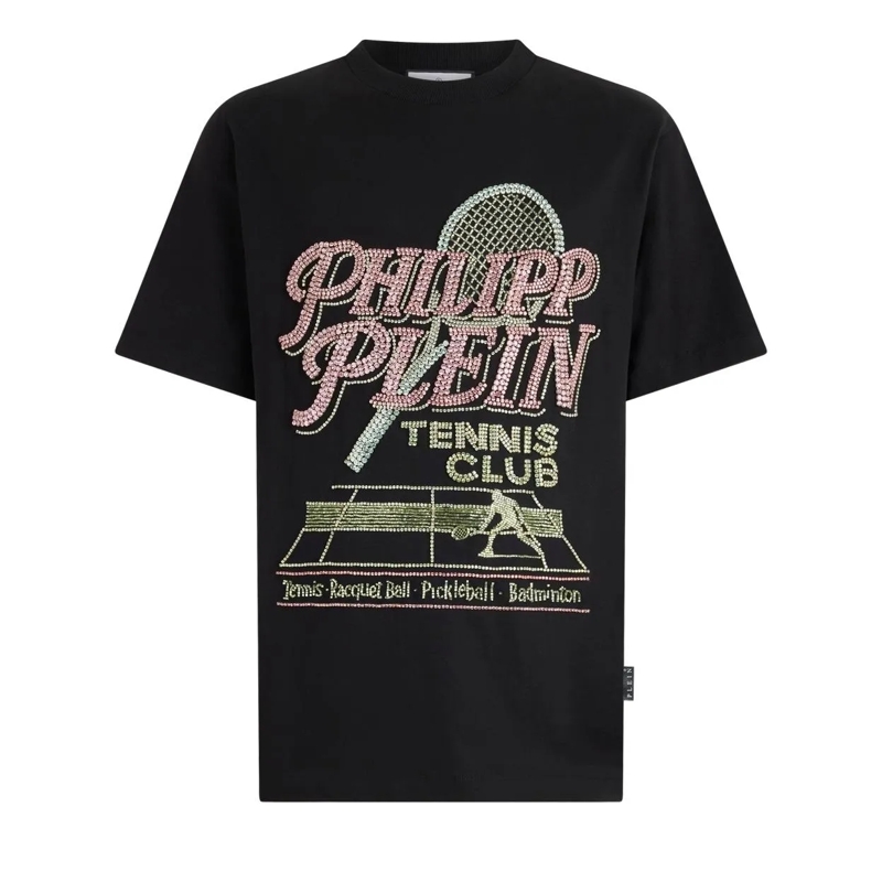 Philipp Plein T-Shirt Round Neck T-Shirt Tennis Club Strass schwarz
