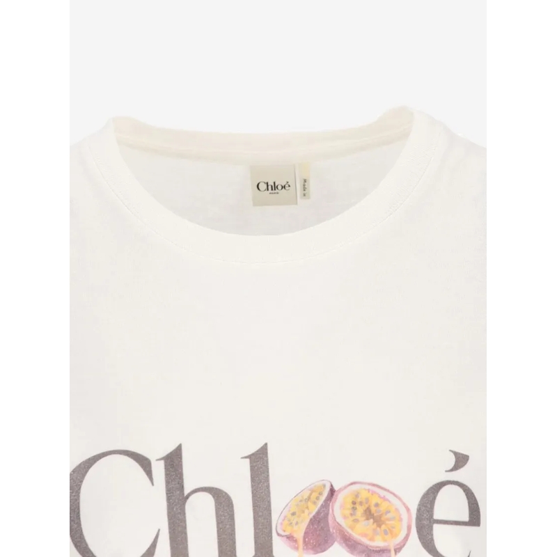 Chloé T-Shirt Cotton T-Shirt With Logo Print White(Image 3)