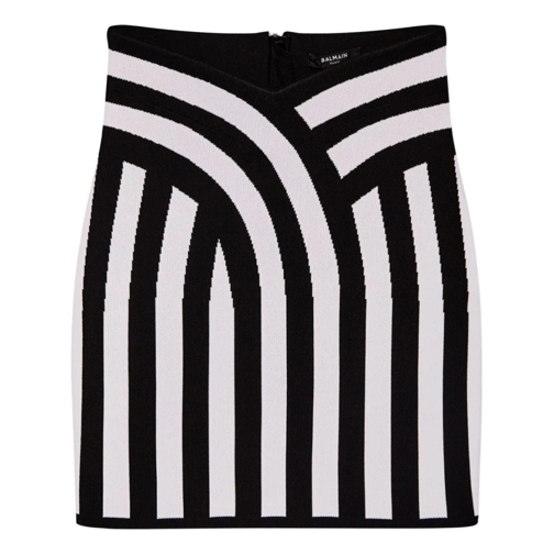 Balmain Striped Intarsia-Knit Mini Skirt White/Black Black Minikjolar