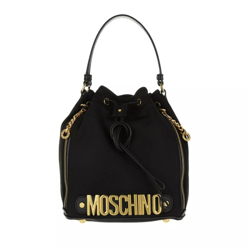 Moschino Logo Medium Nylon Bucket Bag Black Buideltas