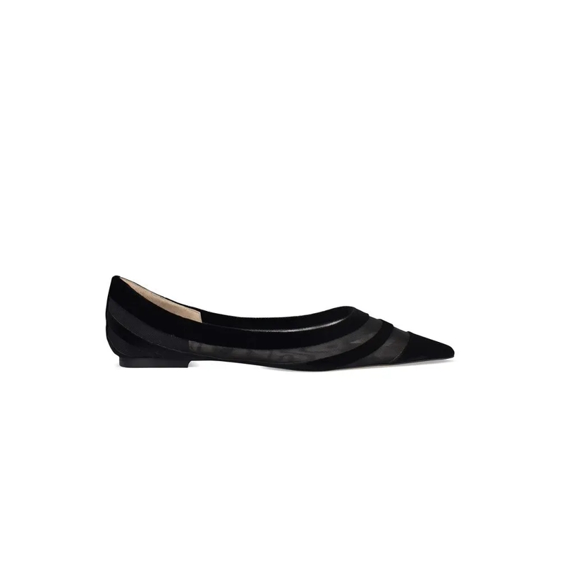 Jimmy Choo Ballerinas Black Velvet And Fishnet Canvas Flat Ballerinas Black