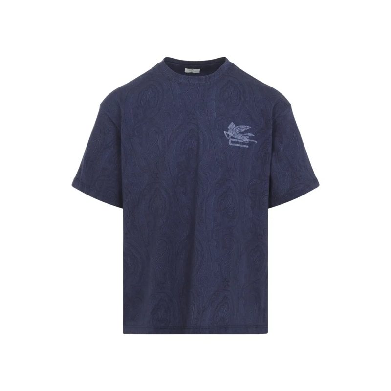 Etro T-shirt Short-Sleeved Cotton T-Shirt With Paisley Pattern Blue