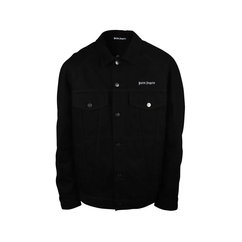 Palm Angels Spijkerjasje Black Denim Jacket With Embroidered Logo Black
