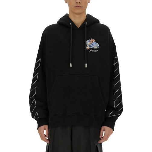 Off-White  Oversized Black Hoodie With Graphic Back Design Black