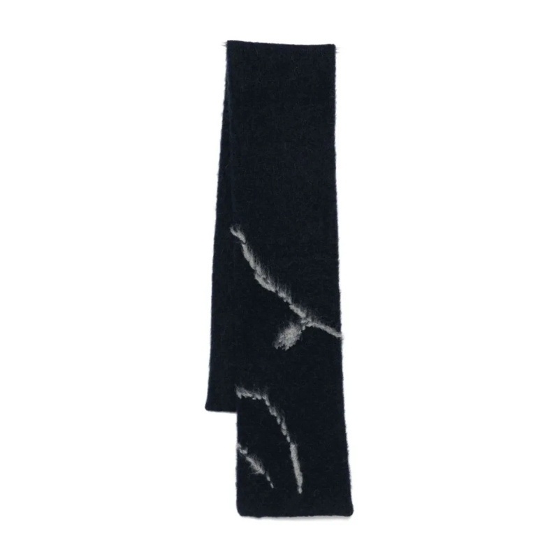 Dries Van Noten Écharpe légère Rectangular Abstract Pattern Scarf In Deep Navy Black