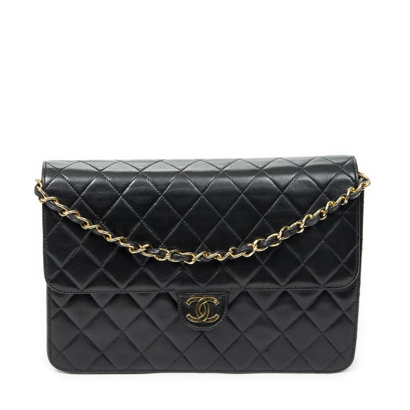 Chanel Crossbody Bag Vintage Push Lock Straight Flap schwarz