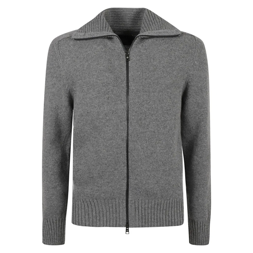 Tagliatore Pullover Grey Wool Blend Two-Way Zip Sweater With Spread Co Grey