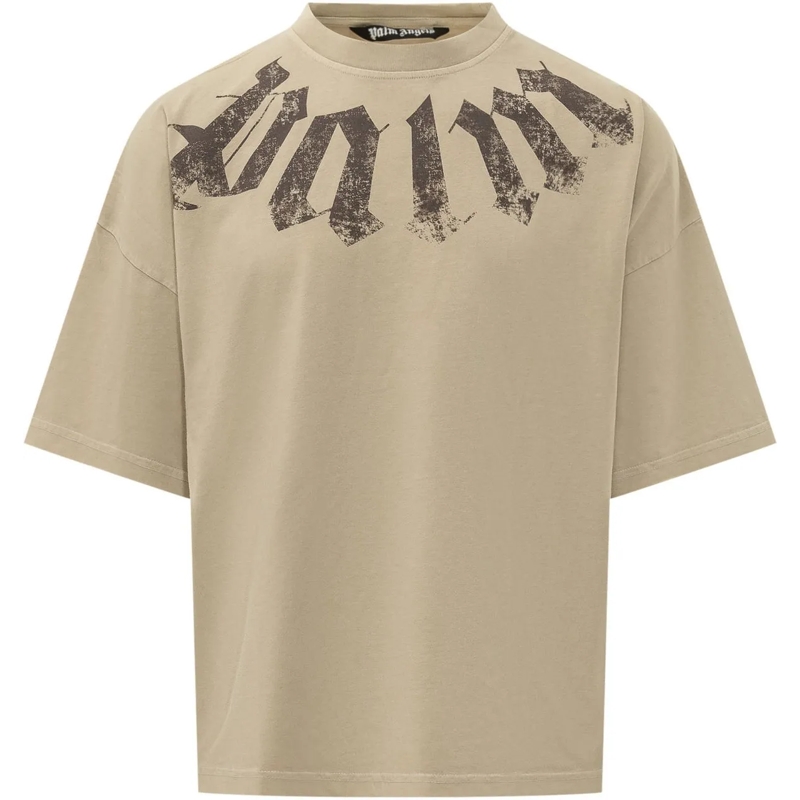 Palm Angels T-shirt T-shirt Loose con Logo sul Collo beige