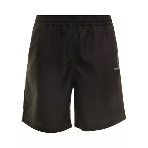 Off-White Black Swim Trunks With Diag Print At The Back In P Black 
