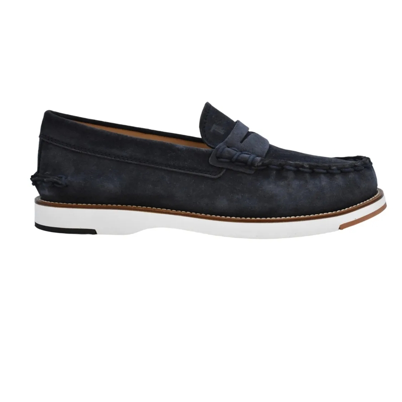 Tod's Loafer Moccasin-Inspired Blue Flat Shoes Black