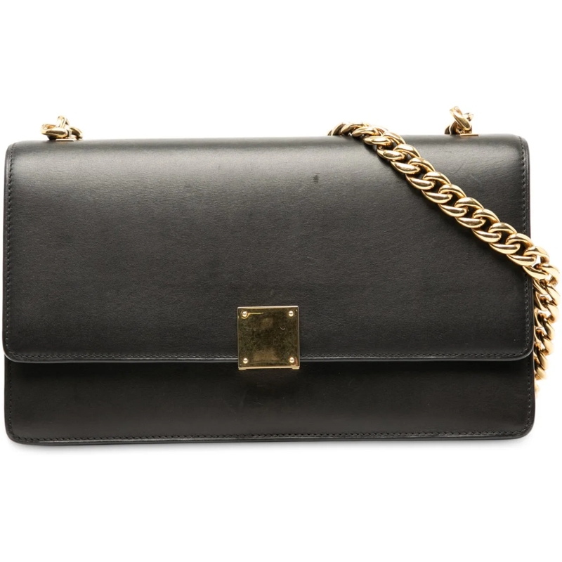 Celine Schultertasche Small Leather Case Chain Flap schwarz