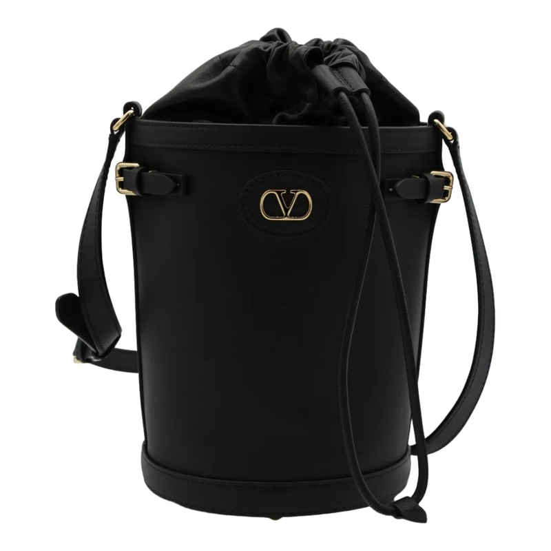 Valentino Garavani Buideltas Cylindrical Bucket Bag In Smooth Black Leather Black
