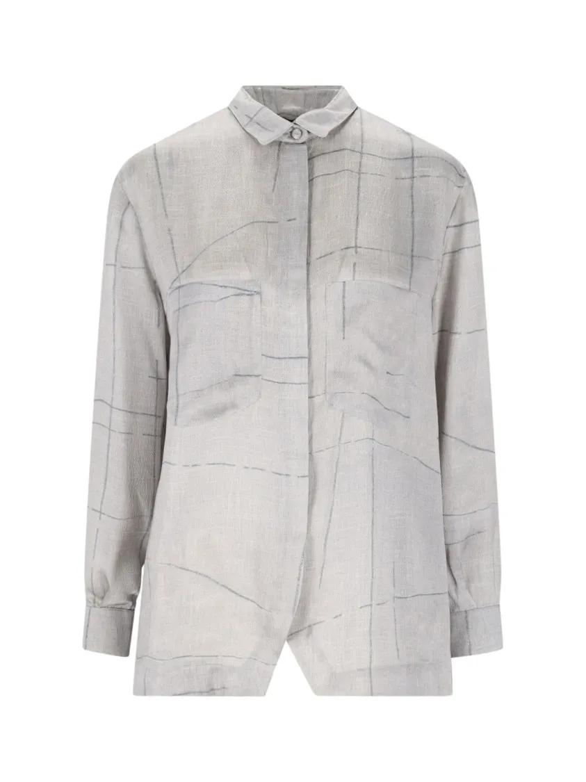 Thumbnail - Giorgio Armani - Silk Shirt – Grey Stripe - Größe 46 - grau