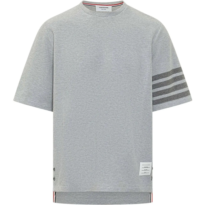 Thom Browne T-shirt T-shirt in Maglia Testurizzata con Bande grau