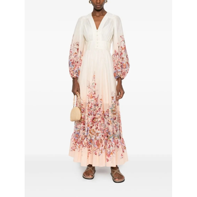 Zimmermann  Maxi Dress With Deep V-Neckline Neutrals