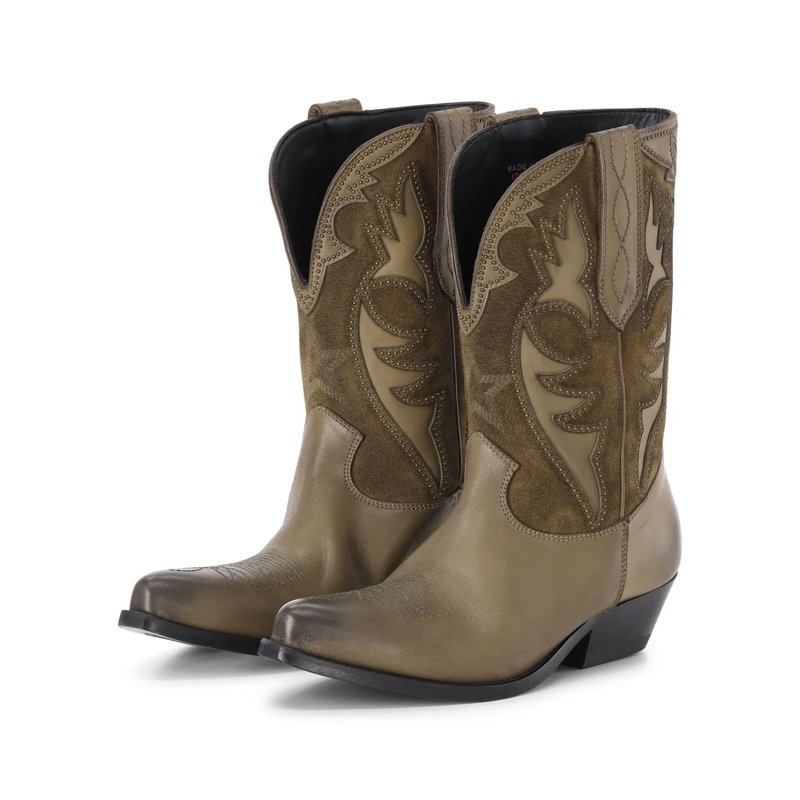 Golden Goose Stiefel Cowbow-Stiefel aus Leder Grün