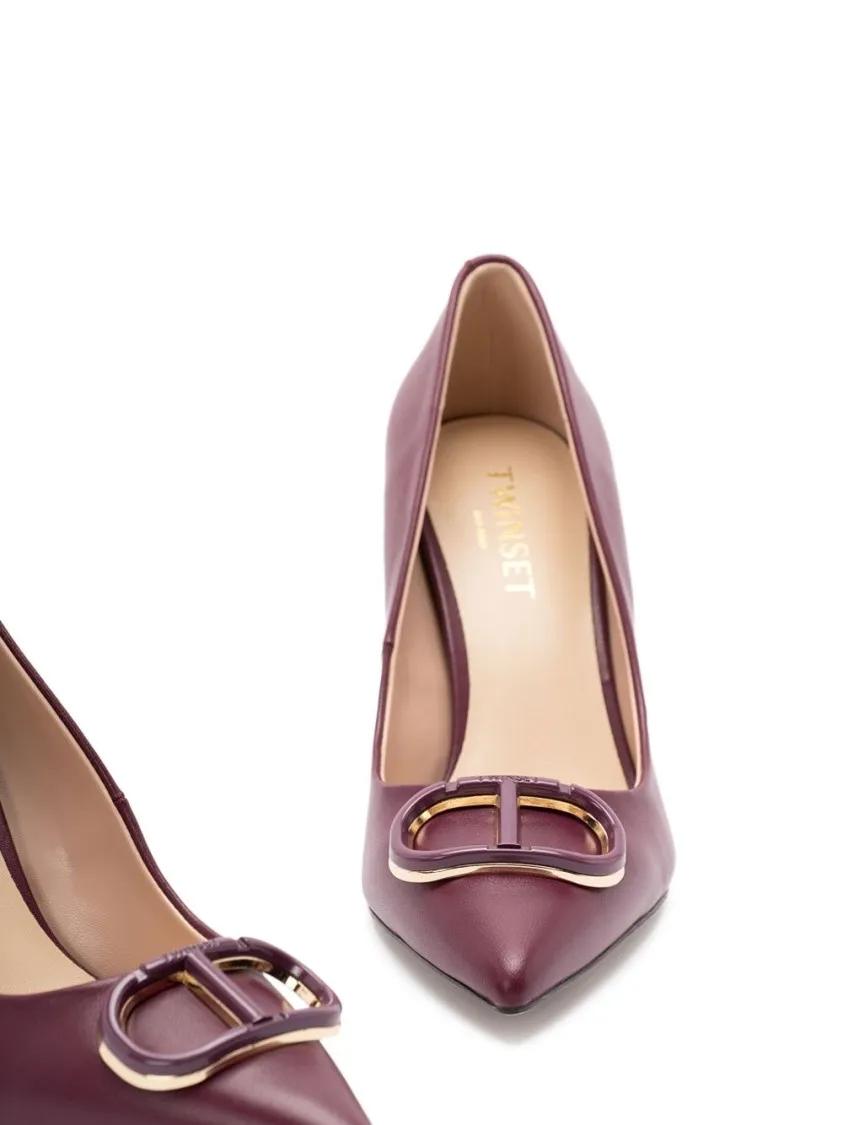 Thumbnail - Twin-Set Hohe Schuhe - Bordeaux Leather Pumps With Decorative Buckle Deta - Gr. 38 (EU) - in Rot - für Damen