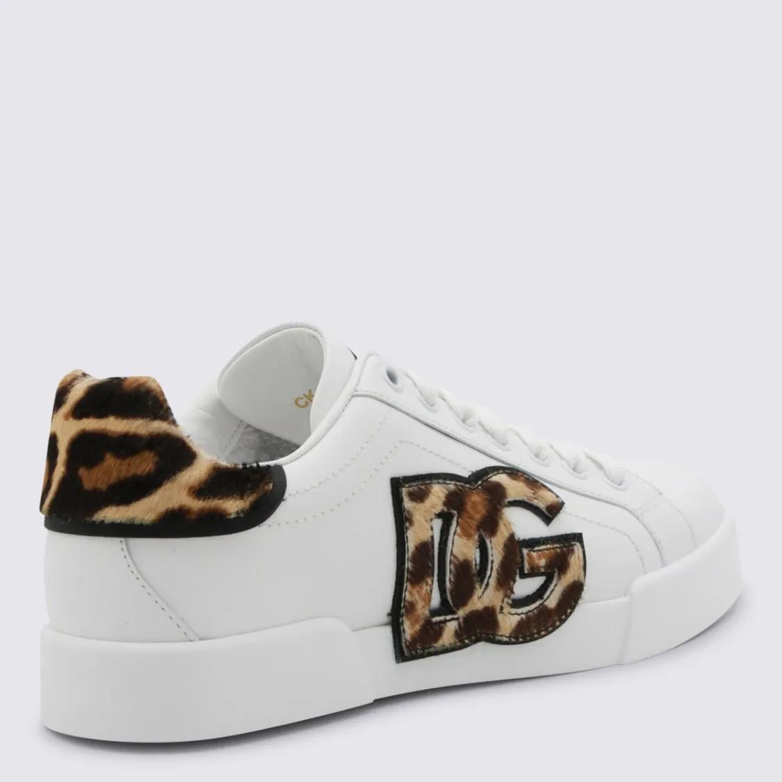 Thumbnail - Dolce&Gabbana Low-Top Sneaker - White And Leopard Leather Sneakers - Gr. 36 (EU) - in Weiß - für Damen