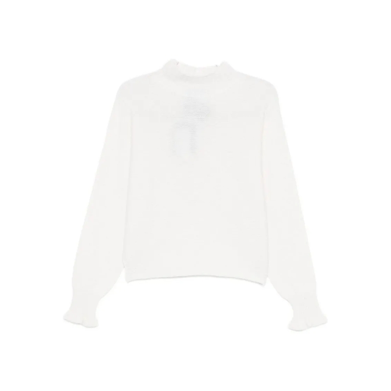 Twin-Set Pull Cashmere Blend Sweater With Ruffled Cuffs White