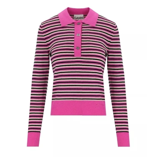 GANNI  Fuchsia Striped Polo Jumper Pink