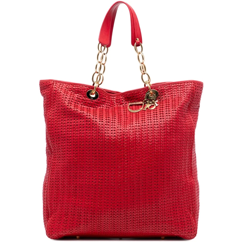 Christian Dior Shopper Large Woven Lambskin Lady Dior Soft Shopping Tote rot