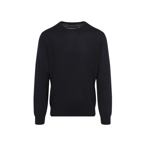 Zegna Pull Blue Navy Crewneck Cashmere And Silk Sweater Blue