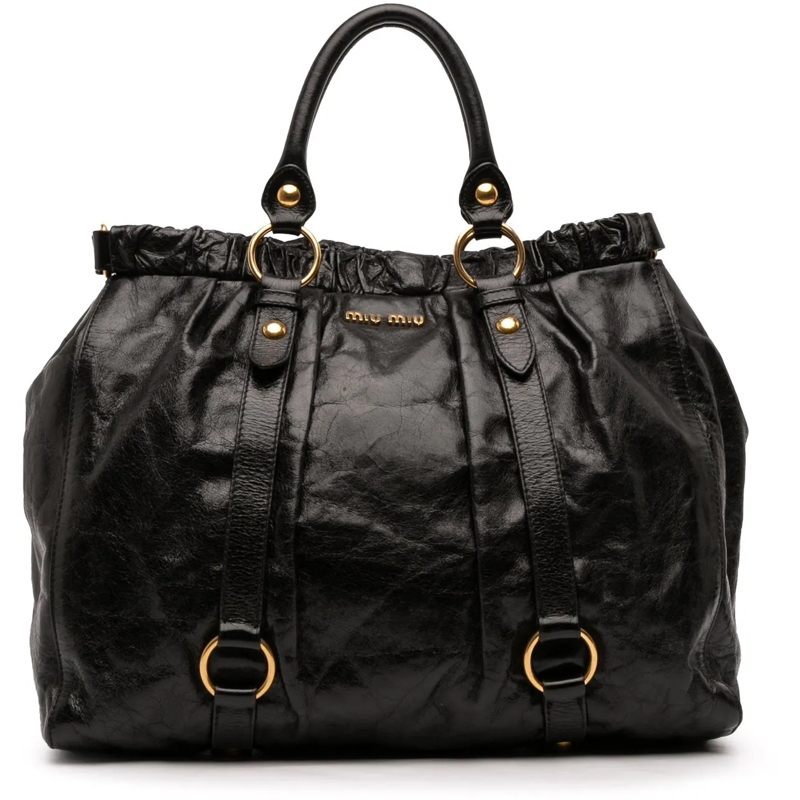 Miu Miu Schultertasche Vitello Shine Satchel schwarz