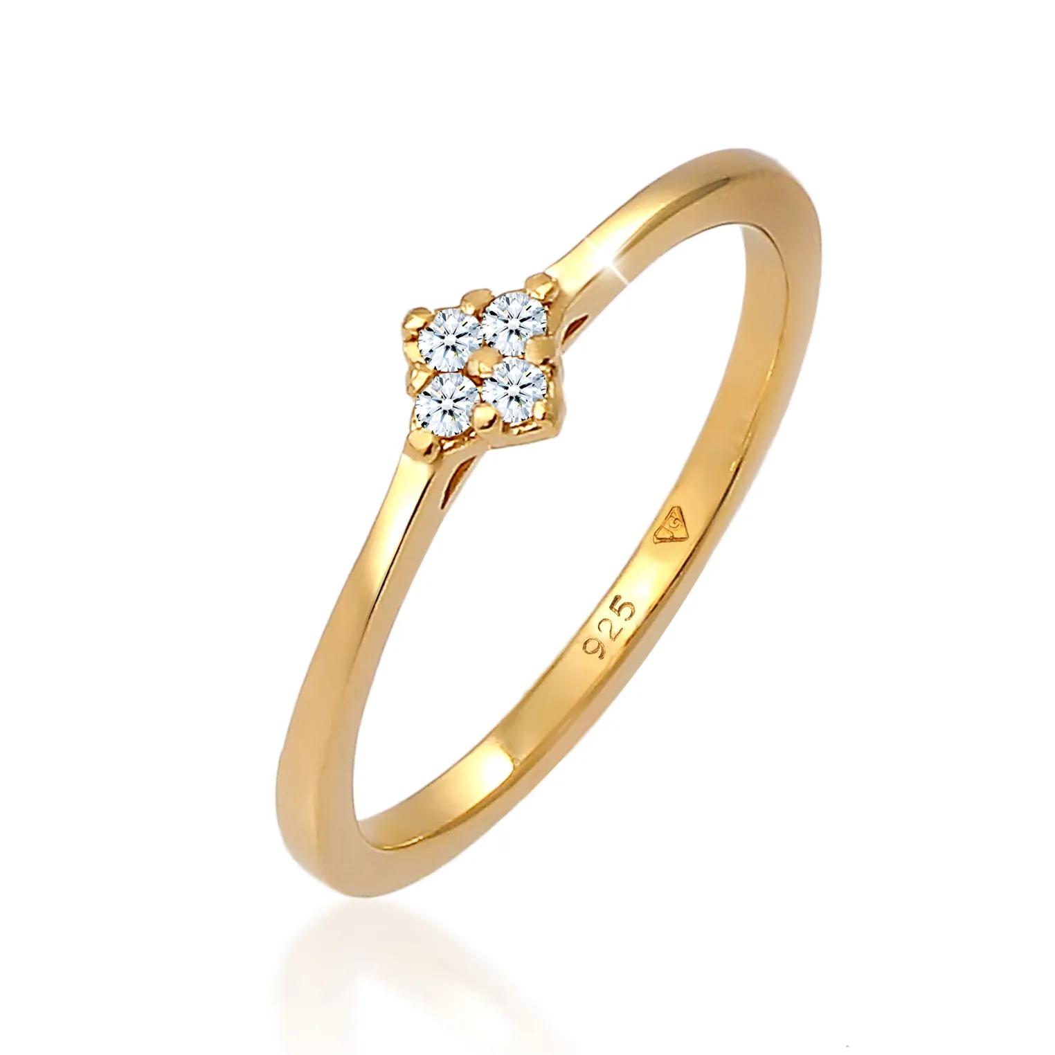 Elli Ringe - Ring Verlobung Klassisch Diamant 0.06 ct. 925 Silb - Gr. 52 MM - in Gold - für Damen