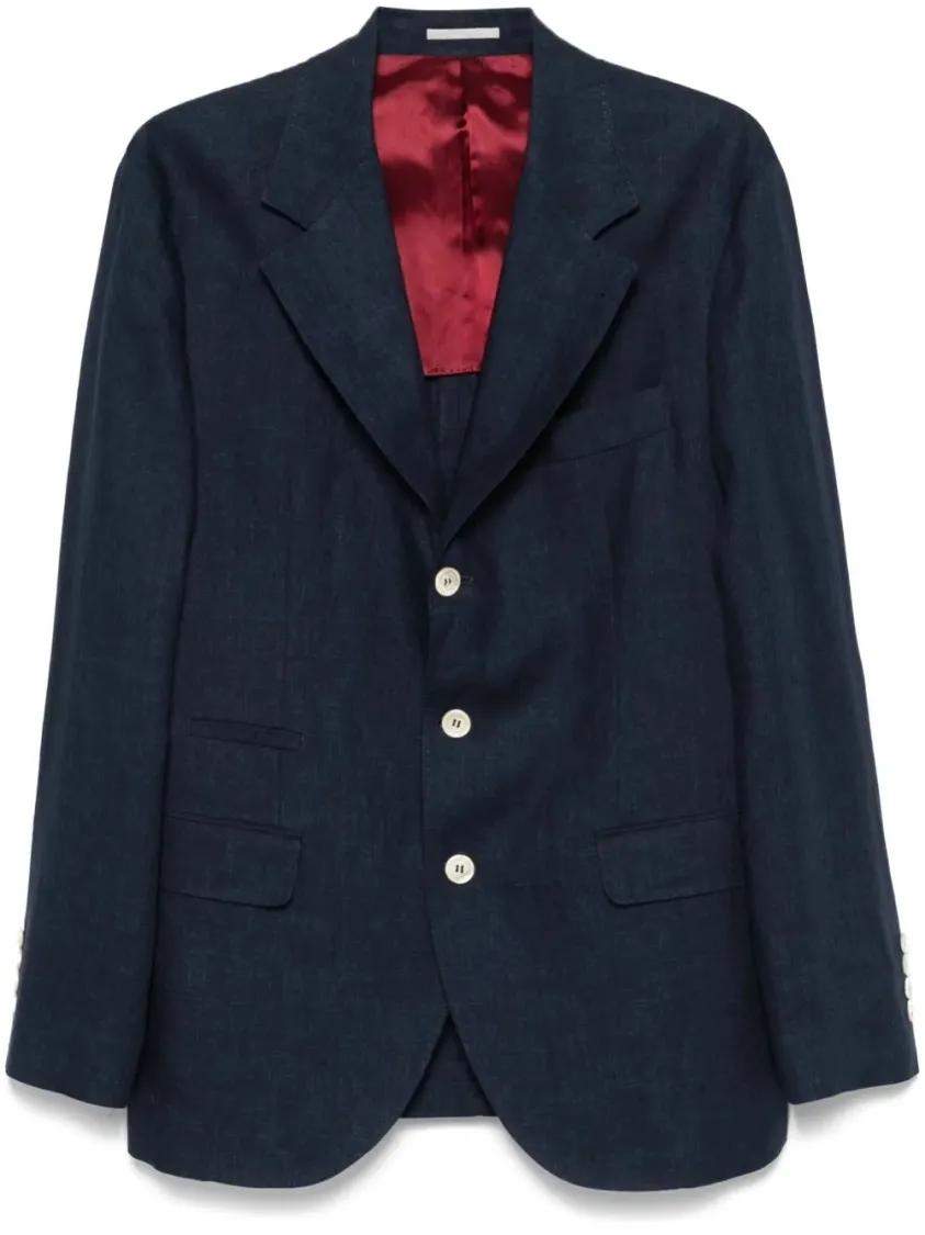 Thumbnail - Brunello Cucinelli - Deconstructed Blazer With Notched Lapels And Sheen - Größe 48 - blue