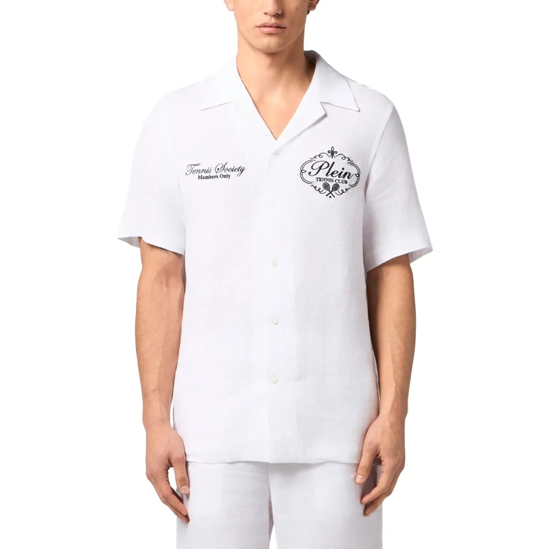 Philipp Plein Hemd Linen Bowling Shirt Tennis Club weiss(Image 3)