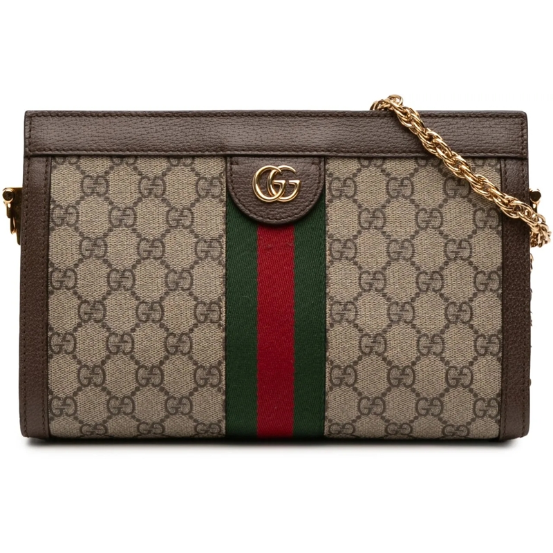 Gucci Schultertasche Small GG Supreme Web Ophidia Chain Crossbody braun