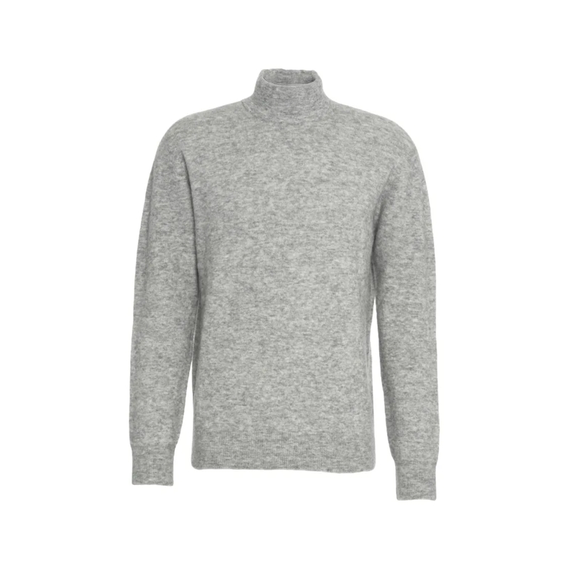 Roberto Collina Trui Heathered High-Neck Pullover With Ribbed Trims Grey