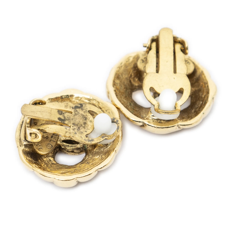 Chanel Ear Clips CC Clip On Earrings gold